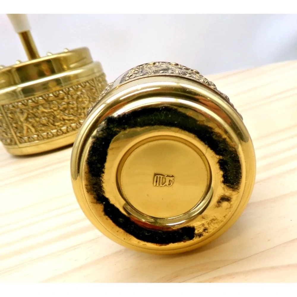 Erhard & Sohne Germany Brass Smokers Set Ashtray Lighter Cigarette Dispenser Vtg
